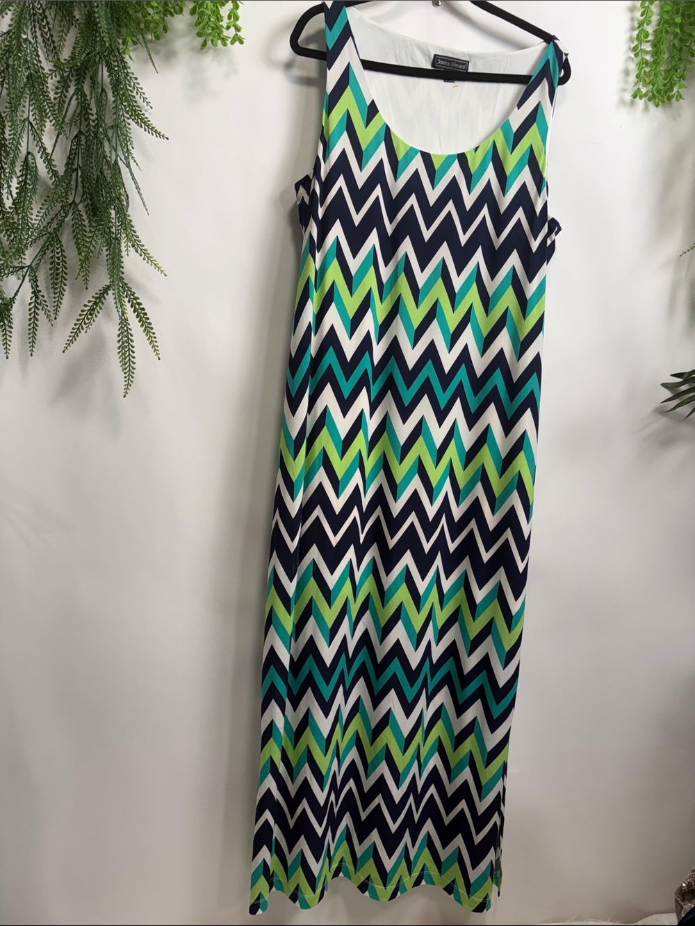 Jessica Howard Chevron Maxi Dress in Navy, Teal & Lime
